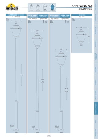 - 393 -
EKTOR 3000/
GINO500
EKTOR 3500/
GINO500
EKTOR 4000/
GINO500
EKTOR 4500/
GINO500
EKTOR 5000/GINO500
F60.364.000 F60.367.000F60.371.000 F60.374.000
F60.377.000
Pcs 1
Kg 38,5
mc 0,28
Pcs 1
Kg 41,5
mc 0,31
Pcs 1
Kg 44,5
mc 0,33
Pcs 1
Kg 47,5
mc 0,36
Pcs 1
Kg 50,5
mc 0,39
600
5735
GRAND SIZE
EKTOR/GINO 500
REMO500 GINO500GINO400REMO400
600
850
GINO500
F60.000
Pcs 1
Kg 8,5
mc 0,20
600
4235
4235
3735
600
5235
5235
4735
Ø 60
Ø 265Ø 265 Ø 265
COMPANYFLOODLIGHTGARDENURBANCLASSICIN-GROUNDURBANMODERNREFERENCESBULKHEADPOSTBOLLARDSRECESSED&
SURFACE
 