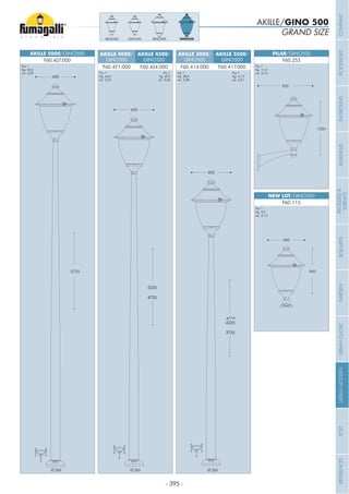 - 395 -
600
5735
600
5235
600
4235
AKILLE 3000/
GINO500
AKILLE 3500/
GINO500
AKILLE 4000/
GINO500
AKILLE 4500/
GINO500
AKILLE 5000/GINO500
F60.414.000 F60.417.000F60.421.000 F60.424.000
F60.427.000
Pcs 1
Kg 38,5
mc 0,28
Pcs 1
Kg 41,5
mc 0,31
Pcs 1
Kg 44,5
mc 0,33
Pcs 1
Kg 47,5
mc 0,36
Pcs 1
Kg 50,5
mc 0,39
GRAND SIZE
AKILLE/GINO 500
REMO500 GINO500GINO400REMO400
1250
920
PILAR/GINO500
F60.253
Pcs 1
Kg 11,5
mc 0,14
4235
3735
5235
4735
600
960
NEW LOT/GINO500
F60.115
Pcs 1
Kg 9,2
mc 0,12
Ø 265Ø 265 Ø 265
COMPANYFLOODLIGHTGARDENURBANCLASSICIN-GROUNDURBANMODERNREFERENCESBULKHEADPOSTBOLLARDSRECESSED&
SURFACE
 