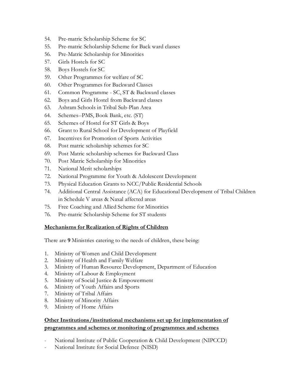 General Measures List (Constitutional Guarantees)