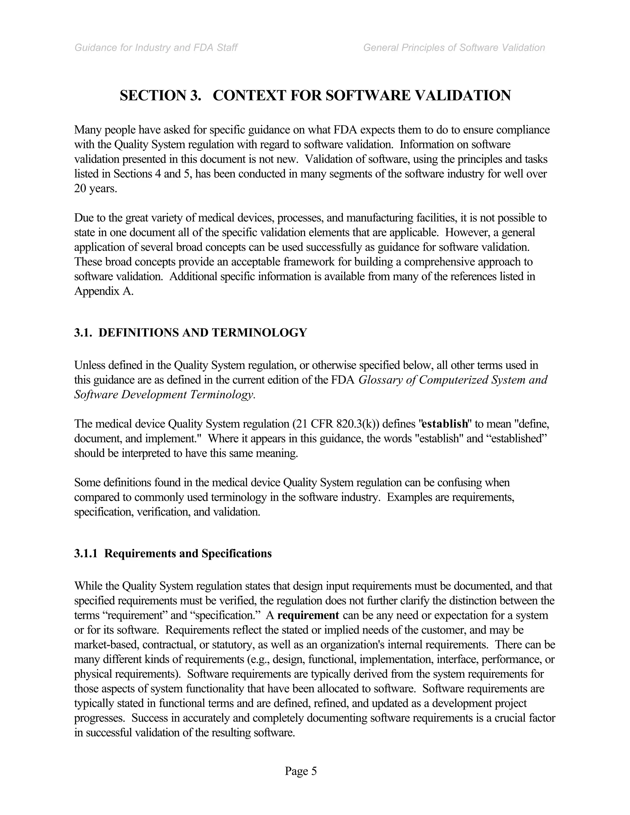 General Principals Of Software Validation