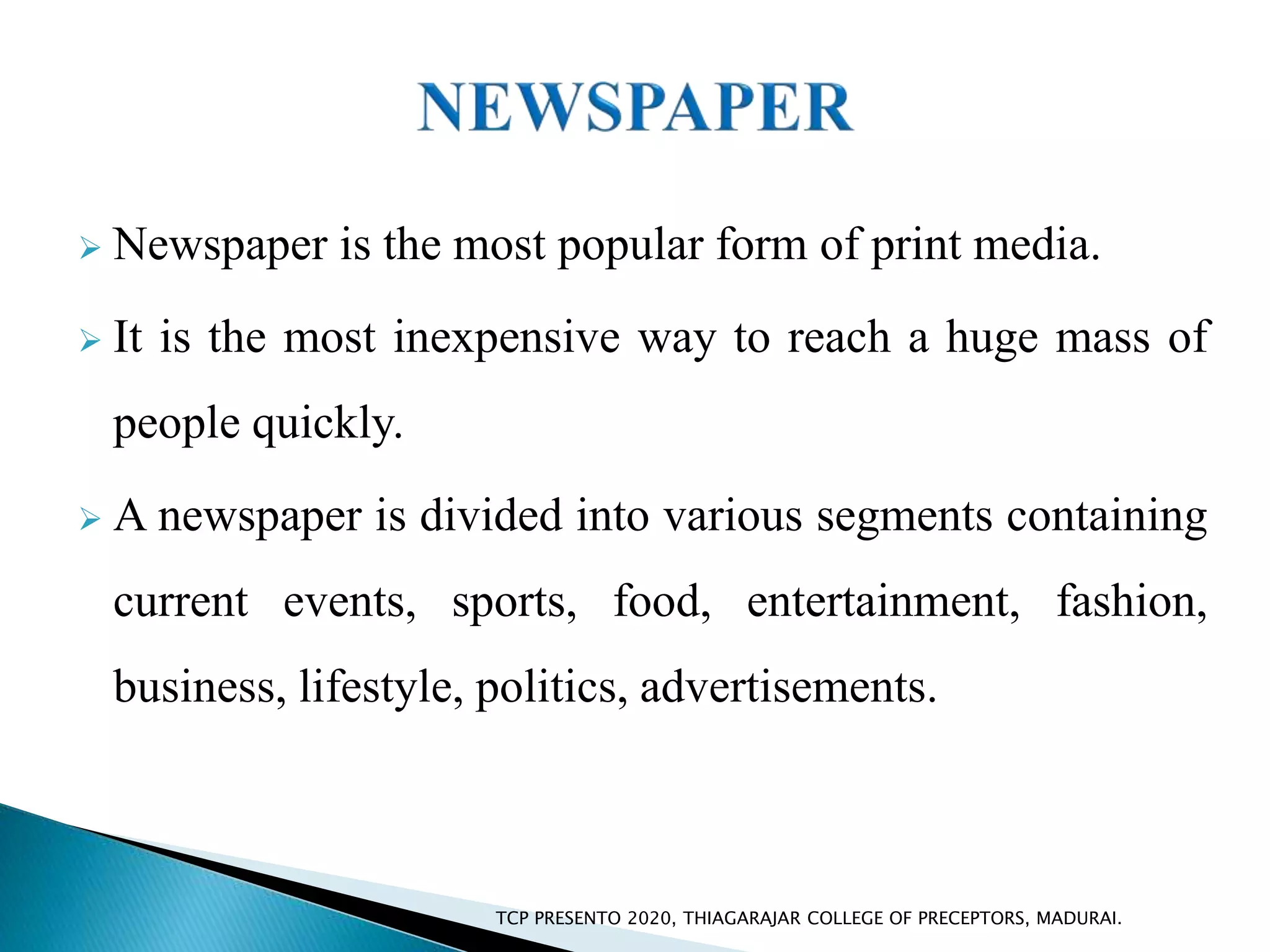 Types of media print and non print media pptx