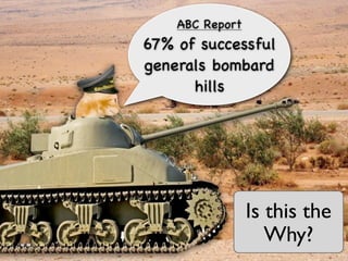 ABC Report
67% of successful
generals bombard
      hills




                 Is this the
                    Why?
 