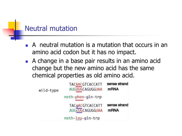 Neutral Mutation Examples Simple General account on Mutation and its types.ppt