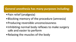 STAGES OF GENERAL ANAESTHESIA
General anesthesia affects the
entire body, so there are different
stages a person goes thro...
