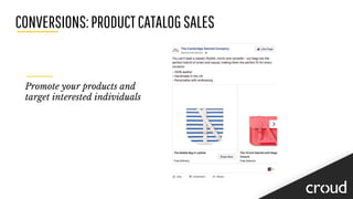 CONVERSIONS:PRODUCTCATALOGSALES
Promote your products and
target interested individuals
 