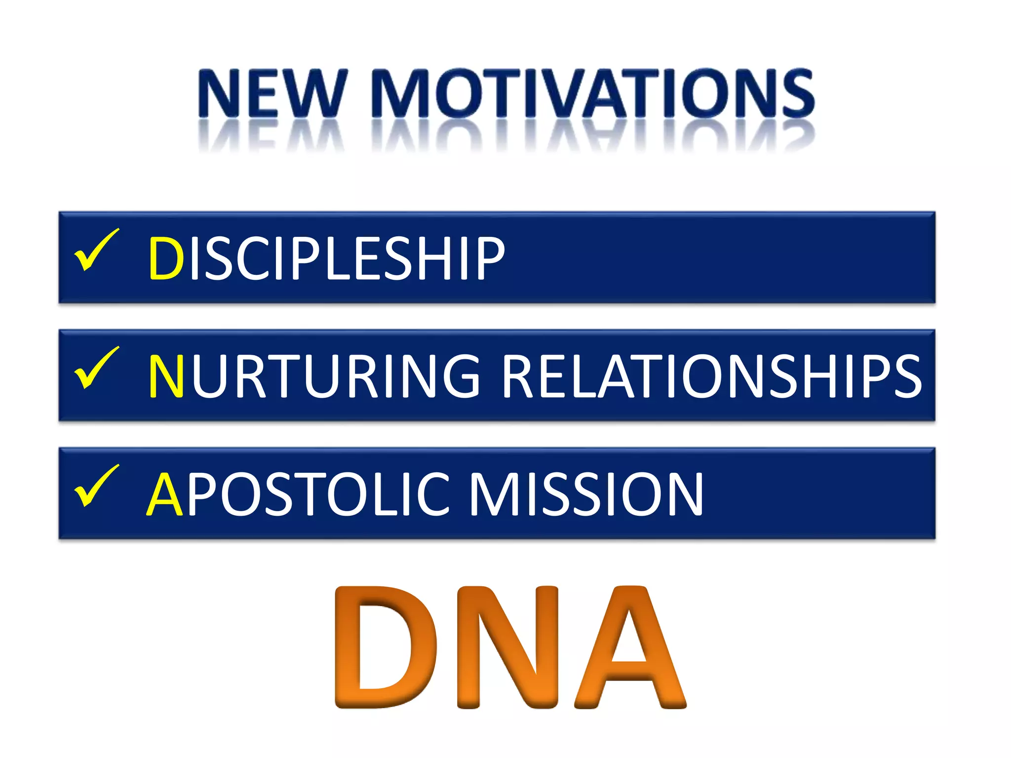  DISCIPLESHIP
 NURTURING RELATIONSHIPS
 APOSTOLIC MISSION
 