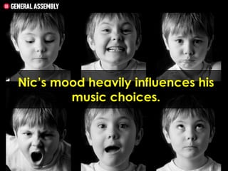 Nic’s mood heavily influences his
music choices.

 