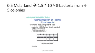 0.5 Mcfarland  1.5 * 10 ^ 8 bacteria from 4-
5 colonies
TONY SCARIA 2010 KMC
 