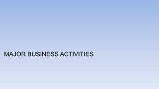 MAJOR BUSINESS ACTIVITIES
 
