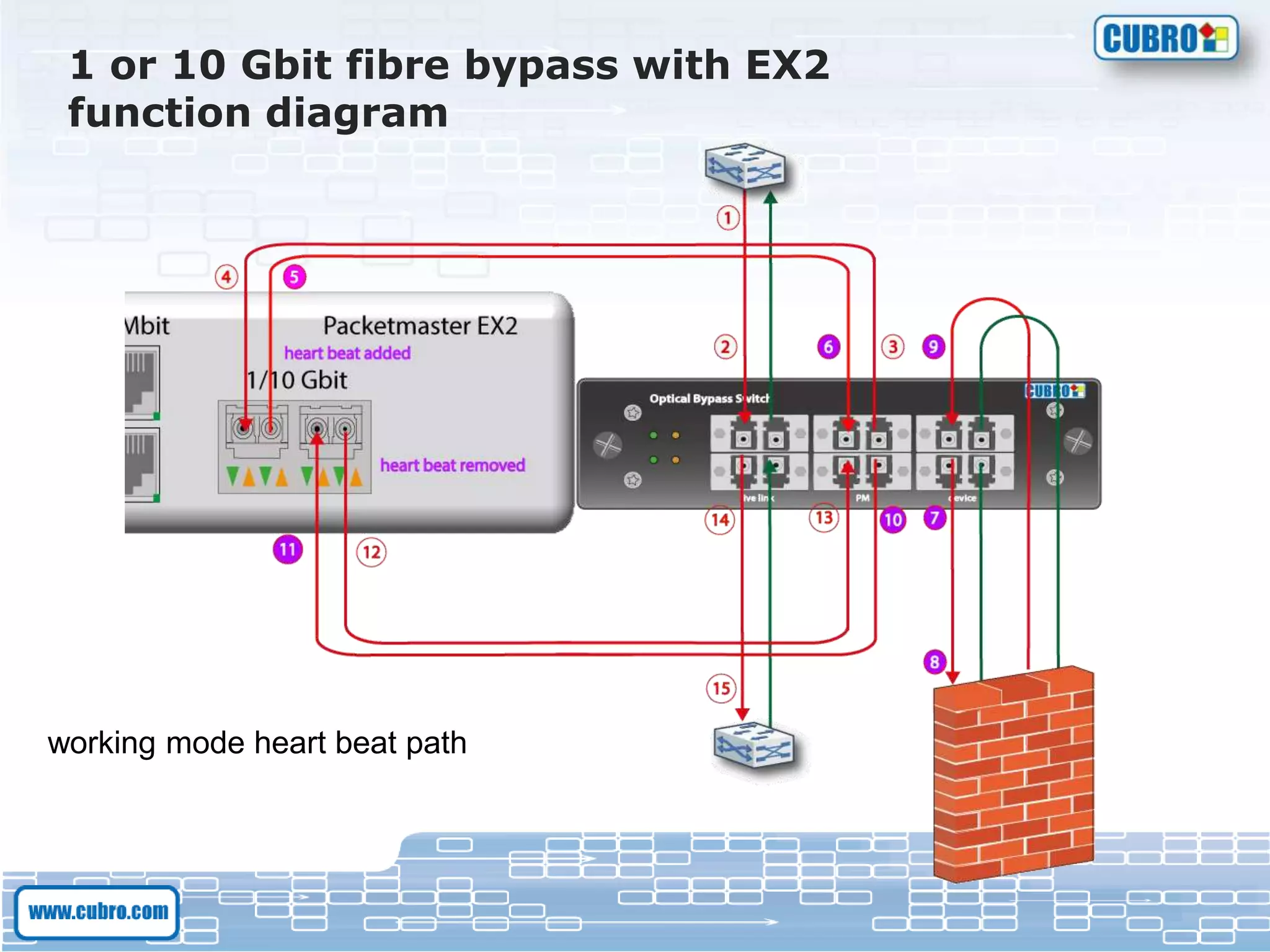 1 or 10 Gbit fibre bypass with EX2
function diagram
working mode heart beat path
 