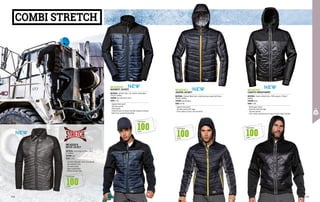 COMBI STRETCH
NEW
NEW
NEW NEW
MC4222C4
MOON JACKET
MATERIAL: Thick jersey and Nylon, 100 g/
m² padding
COLOUR: grey
SIZES: S-3XL
∙
∙ Extremely lightweight, warm and windproof
∙
∙ High windproof collar
∙
∙ Two lower pockets
∙
∙ Body in padded Nylon
∙
∙ Wrinkle resistant fabric
MC4225QX
MARMOT JACKET
MATERIAL: Softshell fabric, tear resistant ripstop Nylon,
100 g/m² padding
COLOUR: blue with black inserts
SIZES: S-3XL
∙
∙ Zippered chest pocket
∙
∙ Two lower pockets
∙
∙ Reflex details
∙
∙ Softshell inserts on sleeves with high frequency treatment
∙
∙ Body in tear resistant Ripstop Nylon
MC4223Z9
CABOTO SWEATSHIRT
MATERIAL: Stretch softshell fabric, 100% polyester, 100 g/m²
padding
COLOUR: black
SIZES: S-3XL
∙
∙ Visible zipper closure
∙
∙ Hood with elasticated edge
∙
∙ Two lower pockets
∙
∙ Cuffs, sleeves and bottom part in wear resistant stretch Softshell
100
G/M2
PADDING
100
G/M2
PADDING
100
G/M2
PADDING
100
G/M2
PADDING
MC4224QJ
JASPER JACKET
MATERIAL: Ultralight Nylon fabric, antipilling jersey coupled with fleece, 	
100 g/m² padding
COLOUR: navy blue/grey
SIZES: XS-3XL
∙
∙ Zippered chest pocket
∙
∙ Two lower pockets with zipper
∙
∙ Strech profiles on hood, cuffs and bottom
218 219
 