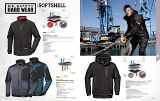 SOFTSHELL
MC2564Z9
SHARK SOFTSHELL JACKET
MATERIAL: Softshell fabric, 96% polyester and 4% spandex with TPU membrane, weight 350 g/m²
COLOUR: black
SIZES: XS-4XL
∙
∙ Central water repellent zipper
∙
∙ Two lined side pockets
∙
∙ Pen holder pocket
∙
∙ Concealed badge holder
∙
∙ Inner pocket with zipper
∙
∙ Inner phone pocket
∙
∙ Two wide inner pockets
∙
∙ Drawstring adjustement at the bottom
∙
∙ Windproof stretch inner cuffs
∙
∙ Reflex inserts
MC2554BM
SCORPION HYPERFLEECE JACKET
MATERIAL: 100% polyester knitted fabric, fleece lining, 	
460 g/m²
COLOUR: grey melange/black
SIZES: XS-4XL
∙
∙ Central zipper closure
∙
∙ Zippered chest pocket with concealed ID badge holder
∙
∙ Two fleece-lined muff pockets
∙
∙ Two inner pockets
∙
∙ Reinforcements in Softshell stretch fabric
∙
∙ Adjustable cuffs with Velcro
∙
∙ Reflex inserts
∙
∙ Reflective piping on back yoke
MC2554PM COLOUR: petroleum blue melange/black
MC2544Z9
DOLPHIN PADDED SOFTSHELL JACKET
MATERIAL: Softshell fabric, 96% polyester and 4% spandex with TPU
membrane, weight 240 g/m², 120 g/m² padding
COLOUR: black
SIZES: XS-4XL
∙
∙ Concealed central zipper closure
∙
∙ Reinforcements in Ripstop stretch fabric
∙
∙ Chest pocket with water repellent zipper closure
∙
∙ Two side pockets with anti-tangle zipper closure
∙
∙ Inner phone pocket, inner zippered pocket and inner oversized pocket
for tablets up to 10"
∙
∙ Detachable hood with adjustable elastic drawstring
∙
∙ Zippered under-arm vents with mesh interior
∙
∙ Reflex inserts
KNITTED
POLYESTER
FABRIC
SOFTSHELL
FABRIC
ECO-FRIENDLY
FUR LINING
VAPOUR
WARMTH
WIND SOFTSHELL
FABRIC
MICRO-
FLEECE WITH
HEXAGONAL
TEXTURE
POLYESTER
PADDING
RIPSTOP
FABRIC
TPU
MEMBRANE
VAPOUR
WARMTH
WIND
WATER
SOFTSHELL
FABRIC
MICRO-FLEECE
WITH
HEXAGONAL
TEXTURE
RIPSTOP
FABRIC
TPU
MEMBRANE
VAPOUR
WARMTH
WIND
WATER
WATER
222 223
 