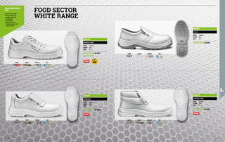FOOD SECTOR
WHITE RANGE
•	HEALTH SECTOR
•	FOOD INDUSTRY
•	HANDLING AND
LOGISTICS
•	CLEANERS
•	MAINTENANCE
TECHNICIANS AND
INSTALLERS
RECOMMENDED
FOR
LINING TOECAP FOOTBED SOLE
LINING TOECAP FOOTBED SOLE
LINING TOECAP FOOTBED SOLE
LINING TOECAP FOOTBED SOLE
MB1321
WHITE FOBIA
UPPER: microfibre
COLOUR: white
SIZES: 35 - 47
EN ISO 20345 S2 SRC
CEI EN 61340
MB1311
EVOK
UPPER: microfibre
COLOUR: white
SIZES: 35-47
EN ISO 20345 S2 SRC
MB1313
PRELUDE
UPPER: microfibre
COLOUR: white
SIZES: 35 - 47
EN ISO 20345 S2 SRC
MB1319
KARIM FOBIA
UPPER: microfibre
COLOUR: white
SIZES: 35 - 47
EN ISO 20345 S2 SRC
242 243
 