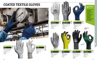 2 1 2 1 X
EN 388
MA1414
SILK
MATERIAL: Extra fine nylon knit fabric
∙
∙ Anti-slip polyurethane coating on palm
and fingers
∙
∙ Cuff in stretch knit fabric
∙
∙ Colour: blue
∙
∙ Dexterity 5
∙
∙ Size XS-S-M-L-XL
4 X 4 1 B
EN 388
MA1440
SILK PRO CUT
MATERIAL: High tenacity Dytex knit
∙
∙ Nitrile foam coating
∙
∙ Cuff in stretch knit fabric
∙
∙ Dexterity 5
∙
∙ Colour: green
∙
∙ Size 6-7-8-9-10-11
3 1 3 1 X
EN 388
MA1420
REFILL
MATERIAL: Fine nylon knit fabric
∙
∙ Elastic latex foam coating
∙
∙ Cuff in stretch knit fabric
∙
∙ Colour: yellow
∙
∙ Dexterity 5
∙
∙ Size 7-8-9-10
2 1 3 1 X
EN 388
MA1427
GENIO
MATERIAL: Fine nylon knit fabric
∙
∙ Anti-slip nitrile microfoam coating
∙
∙ Cuff in stretch knit fabric
∙
∙ Colour: white
∙
∙ Dexterity 5
∙
∙ Size S-M-L-XL
MA1416
SPANDEX
MATERIAL: Extra fine nylon knit fabric
∙
∙ Anti-slip polyurethane coating on
fingers
∙
∙ Cuff in stretch knit fabric
∙
∙ Colour: white
∙
∙ Dexterity 5
∙
∙ Size S-M-L
4 1 3 1 X
EN 388
MA1439
MAX GRIP
MATERIAL: Nylon and Spandex Oeko-
Tex knit fabric
∙
∙ Anti-slip coating in breathable nitrile
foam
∙
∙ Cuff in stretch knit fabric
∙
∙ Colour: black
∙
∙ Dexterity 5
∙
∙ Size S-M-L-XL
1 1 2 2 X
EN 388
MA1415
NIKEL
MATERIAL: Extra fine nylon knit fabric
with antistatic properties
∙
∙ Anti-slip polyurethane coating on
fingers
∙
∙ Cuff in stretch knit fabric
∙
∙ Colour: grey
∙
∙ Dexterity 5
∙
∙ Size 6-7-9
3 1 3 1 X
EN 388
MA1417
SPANDEX GRIP
MATERIAL: Extra fine nylon knit fabric
∙
∙ Anti-slip polyurethane coating on palm
and fingers
∙
∙ Cuff in stretch knit fabric
∙
∙ Colour: white
∙
∙ Dexterity 5
∙
∙ Size XS-S-M-L-XL
3 1 3 1 X
EN 388
MA1418
SPANDEX BLACK
MATERIAL: Extra fine nylon knit fabric
∙
∙ Anti-slip polyurethane coating on palm
and fingers
∙
∙ Cuff in stretch knit fabric
∙
∙ Colour: grey
∙
∙ Dexterity 5
∙
∙ Size XS-S-M-L-XL
COATED TEXTILE GLOVES
EXCELLENT GRIP AND
SENSITIVITY, GOOD
MECHANICAL RESISTANCE.
GREAT COMFORT THANKS
TO THE COMPLETE ABSENCE
OF SEAMS AND TO THE
HIGH BREATHABILITY
PROPERTIES. ALSO
SUITABLE FOR USE WITH
MODERATE AMOUNTS OF OIL
AND GREASE.
•	ASSEMBLY PROCESSES
OF ELECTRICAL
COMPONENTS
•	MECHANICAL PARTS
MOUNTING AND
ASSEMBLY
•	INDUSTRIAL PLANTS
MAINTENANCE AND
INSTALLATION
•	CONSTRUCTION,
PLUMBING
AND ELECTRO-
MECHANICAL SECTOR
•	PACKAGING, PACKING
AND SORTING
•	FOOD INDUSTRY
RECOMMENDED
FOR
SUPER FINE
FABRIC
2 1 3 1 X
EN 388
298 299
 