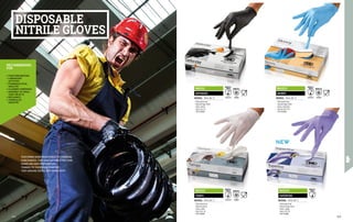 MA2111
DEFENDER
MATERIAL: Nitrile, AQL 1,5
∙
∙ Chlorinated inner
∙
∙ Textured finger finish
∙
∙ Colour: black
∙
∙ Size S-M-L-XL
∙
∙ 100 PCS/BOX
MA2113
SKINNY
MATERIAL: Nitrile, AQL 1,5
∙
∙ Chlorinated inner
∙
∙ Textured finger finish
∙
∙ Colour: light blue
∙
∙ Size XS-S-M-L-XL
∙
∙ 100 PCS/BOX
MA2112
TEMPO
MATERIAL: Nitrile, AQL 1,5
∙
∙ Chlorinated inner
∙
∙ Textured surface
∙
∙ Colour: white
∙
∙ Size S-M-L-XL
∙
∙ 100 PCS/BOX
MA2116
SUPERFINE
MATERIAL: Nitrile, AQL 1,5
∙
∙ Chlorinated inner
∙
∙ Textured finger finish
∙
∙ Colour: indigo
∙
∙ Sizes S-M-L-XL
∙
∙ 100 PCS/BOX
•	FOOD PREPARATION
•	LABORATORY
ACTIVITIES
•	PHARMACEUTICAL
INDUSTRY
•	CLEANING COMPANIES
•	ASSEMBLY OF SMALL
SIZED OBJECTS
•	MECHANICS
•	HYDRAULICS
INDUSTRY
RECOMMENDED
FOR
FEATURING GOOD RESISTANCE TO CHEMICAL
SUBSTANCES, THEY ARE SUITABLE FOR FOOD
HANDLING AND PREPARATION.
THANKS TO THEIR HIGH COMFORT,
THEY ASSURE EXCELLENT SENSITIVITY
DISPOSABLE
NITRILE GLOVES
A D G I K
ENISO374-1
TYPE B ENISO374-5
VIRUS
A D G I K
ENISO374-1
TYPE B ENISO374-5
VIRUS
A D G I K
ENISO374-1
TYPE B ENISO374-5
VIRUS
ENISO374-1
TYPE C
313
312
 