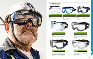 inserire scenica con lumaca con nuovo Globus (quella che
avevo usato)
FB1615
ARGILLA
EN 166 B
Clear acetate lens, ventilated through air holes.
Lens 2-1,2 1 B.
FB1626
GLOBUS
EN 166 3 4 9 BT
Clear lens, indirect aeration holes; inner edge and foam padding
guarantee a perfect seal and adherence to the face. Anti-fog treatment.
Lens 2C-1,2 1 BT.
FB1629
ORSON
EN 166 BT
Clear lens, non ventilated in the top part for protection against
splashes and ventilated in the lower part to prevent fogging. Inner edge
with soft foam and adjustable elastic strap with quick release.
Lens 2C-1,2 1 BT.
FB1617
VISION
EN 166 B
Goggles in soft PVC with wide adjustable strap, perfect adherence to
the shape of the face.
Polycarbonate lens 2-1,2 1 B.
FB1616
MERCURIO
EN 166 B 3 4
Large size clear lens for 180° all-round vision. Anti-fog treatment.
Lens 2-1,2 2 B,
FB1627
DAVIS
EN 166 3 4 9 B
Clear lens, non ventilated for protection against splashes and drops and
adjustable elastic with quick release. Anti-fog treatment.
Lens 2C-1,2 1 B.
FB1628
DRAGONFLY
EN 166 BT
Clear lens, indirect ventilation and adjustable elastic strap with quick
release. Anti-fog treatment.
Lens 2C-1,2 1 BT.
GOGGLES SERIES
387
386
 