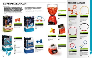 FC1113
X-FLEX
EN 352-2
Pack of 10 pairs.
SNR 34.
FC1115
X-FLEX
EN 352-2
Pack of 50 pairs.
SNR 34.
FC1112
X-FLEX
EN 352-2
Box of 200 pairs in single polybag.
SNR 34.
FC1111
MULTIMAX
EN 352-2
Pack of 200 pairs in single polybag.
Women's and men’s size.
SNR 35.
FC1116
X-FLEX
EN 352-2
Corded version, box of 200 pairs in single
polybag.
SNR 34.
FC1411
Dispenser unit of 500 pairs.
Not in photo:
FC1114
X-FLEX
EN 352-2
Refill box of 200 pairs for dispenser.
SNR 34.
FC1211
QUIET
EN 352-2
In hypoallergenic compound.
Washable version. Pack of 50 pairs.
SNR 28.
FC1120
KONUS
EN 352-2
Preformed polyurethane foam ear plugs.
Suitable for low noise premises with
hearing protection obligation.
Box of 200 pairs.
SNR 20.
FC1217
ONDA
EN 352-2
Polyurethane ear plugs fitted on moulded
headband. Design prevents contact
with the work surface.
Pack of 40 pairs.
SNR 21.
FC1214
QB 3
EN 352-2
Polyurethane ear plugs fitted on moulded
headband. Design prevents contact
with the work surface.
Packs of 10 pairs.
SNR 23.
FC1213
QB 1
EN 352-2
Hypoallergenic compound ear plugs fitted
on moulded headband. Design prevents
contact with the work surface.
Washable version. Pack of 10 pairs.
SNR 26.
FC1216
METAL FLEX
EN 352-2
Corded ear plugs in special hypoallergenic
and washable compound. Suitable for
food processing industry. Provided with
metal-detectable cord and ear plugs. Pack
of 200 pairs.
SNR 28.
FC1215
BLU POWER
EN 352-2
Corded ear plugs in special hypoallergenic
and washable compound. Pack of 200 pairs.
SNR 29.
FC1117
ULTRA
EN 352-2
Box of 200 pairs in single polybag.
SNR 37.
EXPANDABLE EAR PLUGS REUSABLE EAR PLUGS
GENERAL FEATURES
∙
∙ THEY SHOULD BE ROLLED BETWEEN TWO FINGERS AND THEN
INSERTED INTO THE EAR. THEY EXPAND AND REGAIN THEIR
ORIGINAL SHAPE, ADAPTING TO ALL SHAPES OF THE EAR CANAL.
∙
∙ GREATEST DEGREE OF NOISE ATTENUATION ON THE MARKET.
∙
∙ PREFORMED EXPANDED POLYURETHANE FOAM MATERIAL.
∙
∙ CONE-SHAPED, AIDING THE CORRECT INSERTION IN THE EAR
CANAL.
FC1212
QUIET WITH CORD
EN 352-2
In hypoallergenic compound.
Washable version.
Pack of 50 pairs.
SNR 28.
Not in photo:
FC1118
ULTRA
EN 352-2
Dispenser refill box with 200 pairs.
SNR 37.
FC1119
ULTRA
EN 352-2
Corded version, box of 200 pairs in single
polybag.
SNR 37.
∙
∙ SLOW EXPANSION ENSURES PROPER FIT INSIDE THE EAR.
∙
∙ HYGIENE GUARANTEED BY THE SINGLE PACKAGING IN
POLYETHYLENE BAGS.
∙
∙ SNR (SINGLE NUMBER RATING) IN DECIBEL; INDICATES THE
AVERAGE VALUE OF NOISE ATTENUATION CALCULATED ACROSS
ALL FREQUENCIES FROM 63 TO 4000 HZ.
392 393
 