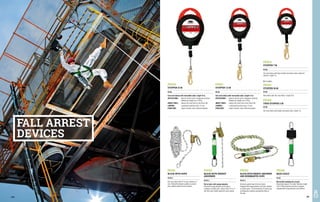 FD1212
STOPPER 15 M
EN 360
Fall arrest device with retractable cable. Length 15 m.
APPLICATIONS: ideal for vertical tasks in dangerous positions.
Allowed user weight up to 140 kg.
IMPACT FORCE: reduces fall arrest force to less than 6 kN.
LANYARD: in galvanized stainless steel, 4.5 mm.
STRUCTURE: impact resistant, steel-reinforced polymer.
FD1211
STOPPER 7,5 M
EN 360
Fall arrest device with retractable cable. Length 7.5 m.
APPLICATIONS: ideal for vertical tasks in dangerous positions.
Allowed user weight up to 140 kg.
IMPACT FORCE: reduces fall arrest force to less than 6 kN.
LANYARD: in galvanized stainless steel, 4.5 mm.
STRUCTURE: impact resistant, steel-reinforced polymer.
FD1313
BLOCK WITH ENERGY ABSORBER
AND KERNMANTEL ROPE
EN 353-2
Automatic guided-type fall arrest device.
Equipped with energy absorber and Ciber carabiner
as anchor point, 12 mm Kernmantel 15 metre rope
and Anapurna carabiner permanently fitted on
the rope.
FD1311
BLOCK WITH ROPE
EN 353-2
Fall arrest device with 15 m rope, thickness 14
mm. Fitted with standard carabiner as anchor
point. Double safety fall arrest system.
FD1312
BLOCK WITH ENERGY
ABSORBER
EN 353-2
Fall arrester with energy absorber.
Fitted with energy absorber and Standard
carabiner as anchor point. Comes with a 15 m, 14
mm thick rope. Double safety fall arrest system.
FD1216
MAXI EAGLE
EN 360
Retractable webbing fall arrester.
Retractable lanyard, 5 cm wide. Maximum length
2.50 m. With protective structure in polymer.
Equipped with energy absorber and carabiner.
FD1214
STOPPER 7 M
EN 360
Fall arrest device with high strength retractable cable in Kevlar®
material. Length 7 m.
Not in photo:
FD1213
STOPPER 30 M
EN 360
Retractable cable fall arrest device. Length 30 m.
FD1215
TWIN STOPPER 2 M
EN 360
Fall arrest device with double retractable cable. Length 2 m.
FALL ARREST
DEVICES
398 399
 