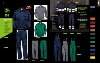 100%
350
FUSTIAN COTTON
SANFORIZED
G/M2
RECOMMENDED
FOR
•	OUTDOOR ACTIVITIES
•	METALWORKING
INDUSTRY
•	CONSTRUCTION
•	LOGISTICS
•	TRANSPORT
•	PLUMBING
•	ELECTRICAL SECTOR
•	MAINTENANCE
•	BRICKWORKS AND
CEMENT INDUSTRY
•	AGRICULTURE
•	LANDSCAPING AND
GARDENING
•	MARBLE CUTTERS
MC1615B4 COLOUR: grey
COLOUR: green
MC1615S6
MC1611S6
MC1611B4 COLOUR: green
COLOUR: grey
MC1615Q5
FUSTIAN SHORT JACKET
EN ISO 13688
MATERIAL: Sanforized 100% Fustian cotton, 	
350 g/m²
COLOUR: blue
SIZES: 44-64
∙
∙ Concealed six-button closure
∙
∙ Chest pockets with flap and button
∙
∙ Cuffs fastened with button
∙
∙ Jointed double stitched seams
MC1611Q5
FUSTIAN TROUSERS
EN ISO 13688
MATERIAL: Sanforized 100% Fustian cotton, 	
350 g/m²
COLOUR: blue
SIZES: 38-64
∙
∙ Fly with button and zipper closure
∙
∙ Two welt pockets
∙
∙ Back pocket with button closure
∙
∙ Elastic waistband
∙
∙ Right ruler pocket
∙
∙ Utility pocket with flap and Velcro on the left
∙
∙ Jointed double stitched seams on inner and
outer leg
02
01
MC1613Q5
FUSTIAN BIB-TROUSERS
EN ISO 13688
MATERIAL: Sanforized 100% Fustian cotton, 350 g/m²
COLOUR: blue
SIZES: 44-64
∙
∙ Adjustable, elasticated shoulder straps, with quick snap
buckle
∙
∙ Bib pocket
∙
∙ Side pockets
∙
∙ Right leg ruler pocket
∙
∙ Back pocket with button closure
∙
∙ Rear bib
∙
∙ Back elasticated waistband
∙
∙ Jointed double seams on inner and outer leg
COLOURS
AVAILABLE
Q5 DARK BLUE
E5 YELLOW
V7 KHAKI
K1 WHITE
Z9 BLACK
L5 RED
T4 DARK OLIVE
GREEN
R6 GREEN
W5 BROWN
M3 PLUM
S6 DARK GREEN
P8 ROYAL BLUE
B4 MOUSEY GREY
H5 ORANGE
COLOUR: green
COLOUR: grey
MC1613S0
MC1621Q5
FUSTIAN TROUSERS
EN ISO 13688
MATERIAL: Sanforized 100%
Fustian cotton, 350 g/m²
COLOUR: blue
SIZES: 38-62
∙
∙ Double reflective band around
leg
∙
∙ Fly with button and zipper
closure
∙
∙ Two welt pockets
∙
∙ Back pocket with button
closure
∙
∙ Elastic waistband
∙
∙ Right ruler pocket
∙
∙ Utility pocket with flap 		
and Velcro on the left
∙
∙ Jointed double stitched
seams on inner and outer leg
MC1613B4
FUSTIAN WINTER APPAREL
MC1630
FUSTIAN COAT
EN ISO 13688
MATERIAL: Sanforized 100% Fustian cotton, 350 g/m²
COLOUR: various colours
SIZES: 38-66
∙
∙ Four-button closure
∙
∙ Two pockets and one chest pocket
MC1614Q5
FUSTIAN JACKET
EN ISO 13688
MATERIAL: Sanforized Fustian 100% cotton, 350 g/m²
COLOUR: blue
SIZES: 44-64
∙
∙ Four-button closure
∙
∙ Two pockets and one chest pocket
No picture:
NEW
NEW
FITTING REFLECTIVE BANDS
CAN BE APPLIED ON
ALL GARMENTS
TWO-TONE REFLECTIVE 	
BAND HEIGHT 8.5 CM
01
02
GREY REFLECTIVE
BAND HEIGHT 5 CM
The set in the photo
can be certified
EN ISO 20471 class 1
PA170023 AROUND SLEEVES
PA170031 AROUND CHEST
PA170027 AROUND LEGS
PA170034 AROUND SLEEVES
PA170035 AROUND LEGS
PA170036 AROUND CHEST
40 41
 
