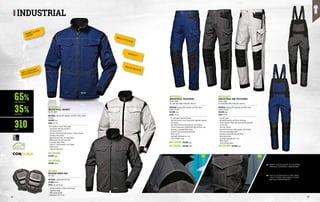 RIBBET SLEEVE GUSSET IN THE UPPER
ARMHOLE, EXTREMELY COMFORTABLE
EASY-TO-ACCESS MULTI-FUNCTIONAL
UTILITY POCKET WITH MOBILE PHONE
AND PEN COMPARTMENTS
INDUSTRIAL
01 02
01
02
RIBBET SLEEVE 	
GUSSET
100% CORDURA®
REINFORCEMENTS
TRIPLE STITCHING
ERGOFIT®
REFLEX INSERTS
65%
35%
310
POLYESTER
COTTON
G/M2
MC2534Q3
INDUSTRIAL JACKET
EN ISO 13688
MATERIAL: Ripstop 65% polyester and 35% cotton, weight
310 g/m²
COLOUR: blue
SIZES: XS-4XL
∙
∙ Dirt-repellent central metal zipper
∙
∙ Two pockets with flap and Velcro
∙
∙ Vertical pen pocket
∙
∙ Two wide side pockets with Cordura® reinforcements
∙
∙ Two wide inner pockets
∙
∙ Adjustable waist with side snap button
∙
∙ Ribbed knit inner cuffs and collar
∙
∙ Concealed badge holder
∙
∙ Cordura® reinforcements at the elbows
∙
∙ Reflex inserts
∙
∙ Triple stitched seams
MC2534B6
COLOUR: grey
COLOUR: grey
COLOUR: grey
COLOUR: white
COLOUR: white
MC2534K1
MC2541Q3
INDUSTRIAL TROUSERS
EN ISO 13688
EN 14404 (WITH KNEE PADS ART. MC4911)
MATERIAL: Ripstop 65% polyester and 35% cotton, 	
weight 310 g/m²
COLOUR: blue
SIZES: XS-4XL
∙
∙ Fly with zipper and metal button
∙
∙ Two front pockets, one of which with integrated zippered
coin pocket
∙
∙ Two multi-functional utility pockets, one of which 	
is three-dimensional, fastened with flap and Velcro and
featuring a concealed badge holder
∙
∙ Cordura® reinforced knee pad pockets
∙
∙ Reflex inserts
∙
∙ Leg length extendable by 4 cm
∙
∙ Triple stitched seams
MC2513Q3
INDUSTRIAL BIB-TROUSERS
EN ISO 13688
EN 14404 (WITH KNEE PADS ART. MC4911)
MATERIAL: Ripstop 65% polyester and 35% cotton, 	
weight 310 g/m²
COLOUR: blue
SIZES: XS-4XL
∙
∙ Fly with zipper
∙
∙ Bib pocket with flap and Velcro fastening
∙
∙ Elastic shoulder straps with quick-fastening buckles 	
and rear bib
∙
∙ Two front pockets
∙
∙ Two multi-functional utility pockets, one of which 	
with concealed badge holder
∙
∙ Two back pockets with flap and Velcro
∙
∙ Knee pad pockets
∙
∙ Leg length extendable by 4 cm
∙
∙ Reflex inserts
∙
∙ Triple stitched seams
MC2541B6
MC2541K1 MC2513B6
MC4911
KGUARD KNEE PAD
EN 14404
MATERIAL: Lightweight EVA foam
COLOUR: black
SIZES: one size fits all
∙
∙ Variable thickness, tortoise shell design
∙
∙ Ergonomic shape
∙
∙ Multi-groove pattern
∙
∙ Dimensions 23x17.5 cm
64 65
 