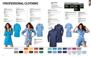 PROFESSIONAL CLOTHING
MC2630
CLOTH 20/24 LADIES’ COAT
EN ISO 13688
MATERIAL: Cloth 20/24, 100% Sanforized cotton,
120 g/m²
COLOUR: various colours
SIZES: 38-62
∙
∙ Women’s cut
∙
∙ Five-buttons closure
∙
∙ Two lower pockets
∙
∙ Chest pocket
∙
∙ Cuffs fastened with buttons
MC2618
LADIES’ COAT
EN ISO 13688
MATERIAL: Terital/Cotton, 65% polyester and 35%
Sanforized cotton, 150 g/m²
MC2629
CLOTH 20/24 MEN’S COAT
EN ISO 13688
MATERIAL: Cloth 20/24, 100% Sanforized cotton,
120 g/m²
COLOUR: various colours
SIZES: 44-62
∙
∙ Men’s model
∙
∙ Four-buttons closure
∙
∙ Two lower pockets
∙
∙ Chest pocket
MC2617
TERITAL MEN’S COAT
EN ISO 13688
MATERIAL: Terital/Cotton, 65% polyester and 35%
Sanforized cotton, 150 g/m²
MC2620N8
CLOTH 20/24 VALERIA LADIES’ COAT
EN ISO 13688
MATERIAL: Cloth 20/24, 100% Sanforized cotton, 120 g/m²
COLOUR: cornflower blue
SIZES: 38-56
∙
∙ Women’s cut
∙
∙ Five-buttons closure
∙
∙ Two lower pockets
∙
∙ Chest pocket
∙
∙ Cuffs fastened with buttons
MC2620
CLOTH 20/24 VALERIA LADIES’ COAT
EN ISO 13688
MATERIAL: Cloth 20/24, 100% Sanforized cotton, 120 g/m²
COLOUR: various colours
SIZES: 38-62
No picture:
No picture:
A5 PEARL
A9 TURTLEDOVE  
K1 WHITE
Z9 BLACK
H5 ORANGE
D5 OCHRE
E5 YELLOW
M3 PLUM
L5 RED
V3 TAN
S6 DARK GREEN
R6 GREEN
COLOURS AVAILABLE
AVAILABLE IN TWO TYPES OF FABRIC:
65%
100%
35%
150
120 POLYESTER
SANFOR COTTON
SANFOR COTTON G/M2
G/M2
TERITAL COTTON
CLOTH 20/24
MC2631N8
CLOTH 20/24 SANDRINA LADIES’ COAT
EN ISO 13688
MATERIAL: Cloth 20/24, 100% Sanforized cotton, 120 g/m²
COLOUR: cornflower blue
SIZES: 38-56
∙
∙ Chinese collar
∙
∙ Six-button closure
∙
∙ Two lower pockets
∙
∙ Chest pocket
∙
∙ Fabric belt
MC2631
CLOTH 20/24 SANDRINA 	
LADIES’ COAT EN ISO 13688
MATERIAL: Cloth 20/24, 100% Sanforized cotton,
120 g/m²
COLOUR: various colours
SIZES: 38-62
MC2632
SANDRINA LADIES’ COAT
EN ISO 13688
MATERIAL: Terital/Cotton, 65% polyester 	
and 35% Sanforized cotton, 150 g/m²
COLOUR: various colours
SIZES: 38-62
RECOMMENDED
FOR
•	FOOD PROCESSING
•	CLEANING COMPANIES
•	MEDICAL ASSISTANCE
•	PHARMACEUTICAL INDUSTRY
•	CHEMICAL AND TESTING LABORATORIES
•	HEALTHCARE
R4 AQUAMARINE
P2 CYAN
N6 TURQUOISE
N4 LIGHT BLUE P5 BLUE
P8 ROYAL BLUE N5 LILAC
Y3 THIN
WHITE/PINK
STRIPES
N4 FUCHSIA
Y4 STRIPED
WHITE/LIGHT
BLUE
Y6 STRIPED
WHITE/
CORNFLOWER
BLUE
Y7 THIN WHITE/LIGHT
BLUE STRIPES
Y2 STRIPED
WHITE/NAVY BLUE
Q7 NAVY BLUE
N8CORNFLOWER
BLUE
MC2648Q7
TERITAL/COTTON MEN’S COAT
EN ISO 13688
MATERIAL: 65% polyester and 35% Sanforized cotton, 150 g/m²
COLOUR: navy blue
SIZES: 44-62
∙
∙ Concealed four-snap buttons closure
∙
∙ Two side pockets
∙
∙ Chest pocket with pen holder
∙
∙ Rear slit
∙
∙ Elasticated cuffs
MC2649Q7
LADIES’ TERITAL/COTTON COAT
EN ISO 13688
MATERIAL: 65% polyester and 35% Sanforized cotton, 150 g/m²
COLOUR: navy blue
SIZES: 38-56
∙
∙ Concealed five-snap buttons closure
∙
∙ Two side pockets
∙
∙ Chest pocket with pen holder
∙
∙ Rear slit
∙
∙ Elasticated cuffs
MC2621
TERITAL VALERIA LADIES’
COAT
EN ISO 13688
MATERIAL: Terital/Cotton, 65% polyester and
35% Sanforized cotton, 150 g/m²
COLOUR: various colours
SIZES: 38-62
70 71
 