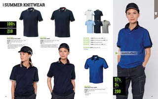 100%
210
G/M2
MC3019QH
SALSA ITALIA POLO SHIRT
MATERIAL: Piquet honeycomb fabric 100% cotton, 210 g/m²
COLOUR: blue with Italian tricolour flag inserts
SIZES: S-3XL
∙
∙ Collar with two buttons and seam-covering fabric tape
∙
∙ Double stitching on shoulders and around sleeves
∙
∙ Silicone treatment for maximum 				
brightness and softness
MC3019QF
SALSA POLO SHIRT
MATERIAL: Piquet honeycomb fabric 100% cotton, 210 g/m²
COLOUR: blue with white and red inserts
SIZES: S-2XL
∙
∙ Collar with two buttons and seam-covering fabric tape
∙
∙ Double stitching on shoulders and around sleeves
∙
∙ Silicone treatment for maximum brightness and softness
MC3013PB
HARD ROCK POLO SHIRT
MATERIAL: 97% combed cotton jersey and 3% spandex, 200 g/m²
COLOUR: royal blue with inserts
SIZES: S-3XL
∙
∙ Two-button collar
∙
∙ Stretch knit
MC3019KC COLOUR: white with blue inserts SIZES: S-3XL
COLOUR: blue with white/green inserts SIZES: S-3XL
COLOUR: light blue with blue inserts
COLOUR: blue with white inserts SIZES: S-3XL
MC3019QD
MC3019NB
MC3019QG
97%
3%
200
COMBED COTTON
SPANDEX
G/M2
SUMMER KNITWEAR
stretcheffect
COTTON PIQUET
HONEYCOMB
MC3019AB COLOUR: grey with yellow inserts
∙
∙ Chest pocket
86 87
 