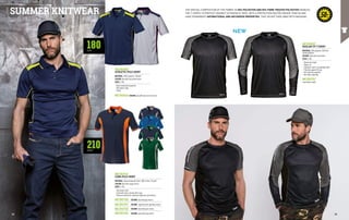 MC3017QC
LUNA POLO SHIRT
MATERIAL: Piquet honeycomb fabric 100% cotton, 210 g/m²
COLOUR: blue with orange inserts
SIZES: S-3XL
∙
∙ Two-button collar
∙
∙ Collar with seam-covering fabric tape
∙
∙ Silicone treatment for maximum brightness and softness
COLOUR: blue with grey inserts
COLOUR: royal blue with light blue inserts
COLOUR: blue with green inserts
COLOUR: green with grey inserts
MC3017QE
MC3017PC
MC3017QD
MC3017SA
MC3015QB
ATHLETIC POLO SHIRT
MATERIAL: 100% polyester, 180 g/m²
COLOUR: blue with fluo yellow inserts
SIZES: S-3XL
∙
∙ High transpiration properties
∙
∙ Two-button collar
∙
∙ Piping
THE SPECIAL COMPOSITION OF THE FABRIC IN 50% POLYESTER AND 50% FIBRE TREATED POLYESTER ENABLES
THE T-SHIRTS TO PROTECT AGAINST ULTRAVIOLET RAYS, WITH A PROTECTION FACTOR HIGHER THAN 50 AND
HAVE PERMANENT ANTIBACTERIAL AND ANTIODOUR PROPERTIES, THAT DO NOT FADE AWAY WITH WASHING.
MC2556ZC
RAGLAN UV T-SHIRT
MATERIAL: 50% polyester, 50% fibre
treated polyester
COLOUR: black with grey inserts
SIZES: S-3XL
∙
∙ Round neck model
∙
∙ Raglan cut
∙
∙ Ergonomic inserts in breathable fabric
∙
∙ Protection against UV rays
∙
∙ Anti-bacterial properties
∙
∙ Anti-odour properties
MC2557ZC
Long sleeves model
180
G/M2
210
GR/M2
SUMMER KNITWEAR
MC3015AA COLOUR: grey with blue and red inserts
NEW
89
88
 