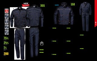 MC5714Q5
POLYTECH JACKET
EN ISO 11611 A1 CLASS 1 EN ISO 11612 A1 B1 C1 E3 EN 1149-5
EN 13034 TYPE 6 IEC EN 61482-1-2 CLASS 1
MATERIAL: 75% cotton, 24% polyester and 1% antistatic fibre,
280 g/m²
COLOUR: blue
SIZES: 40-64
∙
∙ THE JACKET MUST BE WORN IN COMBINATION WITH 	
THE BIB-TROUSERS OR TROUSERS
∙
∙ Chinese collar with Velcro
∙
∙ Concealed front zipper closure with metal snap buttons
∙
∙ Two lower pockets and two chest pockets with flap and Velcro
∙
∙ Elasticated cuffs
∙
∙ Military style epaulettes on shoulders
∙
∙ Reflective piping on chest
MC5724Q5
POLYTECH 360 JACKET
EN ISO 11611 A1 CLASS 1 EN ISO 11612 A1 B1 C1 E3 	
EN 1149-5 EN 13034 TYPE 6 IEC EN 61482-1-2 CLASS 1
SIZES: 44-62
∙
∙ In winter fabric 355 g/m2
MC5711Q5
POLYTECH TROUSERS
EN ISO 11611 A1 CLASS 1 EN ISO 11612 A1 B1 C1 E3 	
EN 1149-5 EN 13034 TYPE 6 IEC EN 61482-1-2 CLASS 1
MATERIAL: 75% cotton, 24% polyester 		
and 1% antistatic fibre, 280 g/m²
COLOUR: blue
SIZES: 42-64
∙
∙ THE TROUSERS MUST BE WORN IN COMBINATION 	
WITH THE JACKET
∙
∙ Fly with zipper and button
∙
∙ Two front welt pockets
∙
∙ Back pocket with flap and Velcro
∙
∙ Two three-dimensional functional pockets with flap
and Velcro
MC5721Q5
POLYTECH 360 TROUSERS
EN ISO 11611 A1 CLASS 1 EN ISO 11612 A1 B1 C1 E3 	
EN 1149-5 EN 13034 TYPE 6 IEC EN 61482-1-2 CLASS 1
SIZES: 44-62
∙
∙ In winter fabric 355 g/m2
ENISO11612
ENISO11612 ENISO11612
ENISO11612
EN 61482
EN 61482 EN 61482
EN 61482
MC5717Q5
POLYTECH COVERALL
EN ISO 11611 A1 CLASS 1 EN ISO 11612 A1 B1 C1 E3 	
EN 1149-5 EN 13034 TYPE 6 IEC EN 61482-1-2 CLASS 1
MATERIAL: 75% cotton, 24% polyester and 1% antistatic
fibre, 280 g/m²
COLOUR: blue
SIZES: 44-62
∙
∙ Shirt collar
∙
∙ Military style epaulettes on shoulders
∙
∙ Two-way concealed central zipper closure with snap buttons
∙
∙ Two chest pockets with flap and Velcro
∙
∙ Two front pockets with flap and Velcro
∙
∙ Elasticated cuffs
∙
∙ Elastic waistband
∙
∙ Reflective piping on chest
MC5713Q5
POLYTECH BIB-TROUSERS
EN ISO 11611 A1 CLASS 1 EN ISO 11612 A1 B1 C1 E3 	
EN 1149-5 EN 13034 TYPE 6 IEC EN 61482-1-2 CLASS 1
MATERIAL: 75% cotton, 24% polyester and 1% antistatic
fibre, 280 g/m²
COLOUR: blue
SIZES: 40-64
∙
∙ THE BIB-TROUSERS MUST BE WORN IN COMBINATION 	
WITH THE JACKET
∙
∙ Fly with metal zipper
∙
∙ Two front pockets with flap and Velcro
∙
∙ Back elasticated waistband
∙
∙ Back pocket with flap and Velcro
∙
∙ Elastic shoulder straps with quick-fastening buckles
No picture:
MC5715Q5 PADDED POLYTECH JACKET
EN ISO 11611 A1 CLASS 1 EN ISO 11612 A1 B1 C1 E3 EN 1149-5
EN 13034 TYPE 6 CEI EN 61482-1-2 CLASS 1
MATERIAL: 75% cotton, 24% polyester and 1% antistatic fibre,
280 g/m²; padding 100% aramid fibre, 150 g/m², lining 50%
Lenzing®, 50% aramid fibre, 130 g/m²
COLOUR: blue
SIZES: S-3XL
∙
∙ Concealed central zipper closure with internal and external
flap with Velcro
∙
∙ Lower pockets with Velcro
∙
∙ Cuffs with internal 3 cm elastic
∙
∙ Elasticated bottom
75%
24%
1%
280
COTTON
POLYESTER
ANTISTATIC
FIBRE
GR/M2
POLYTECH 355 150
GR/M2
GR/M2
WEIGHT
PADDING
ENISO11611
ENISO11611 ENISO11611
ENISO11611
EN 13034
EN 13034 EN 13034
EN 13034
EN 1149
EN 1149 EN 1149
EN 1149
NEW
NEW
FITTING
MODEL WITH
KNEE PAD POCKET
AVAILABLE UPON
REQUEST
MC5741Q5
Polytech trousers with knee pad pocket
MC5751Q5
Polytech trousers 360 with knee pad
pocket
01
03
04
02
01 03
04
02
MC5761Q5
PADDED POLYTECH TROUSERS
EN ISO 11611 A1 CLASS 1 EN ISO 11612 A1 B1 C1 E3 	
EN 1149-5 EN 13034 TYPE 6 CEI EN 61482-1-2 CLASS 1
MATERIAL: 75% cotton, 24% polyester and 1% antistatic fibre,
280 g/m²; padding 100% aramid fibre, 150 g/m²; lining 50%
Lenzing®, 50% aramid fibre, 130 g/m²
COLOUR: blue
SIZES: 40-64
∙
∙ Knee pad pocket
No picture:
144 145
 