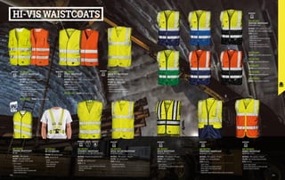 HI-VIS WAISTCOATS
MC3514E1
TRAFFIC WAISTCOAT
EN ISO 20471 CLASS 2
MATERIAL: 100% polyester, 170 gr/m²
COLOUR: high visibility yellow
SIZES: M-3XL
∙
∙ Central zipper closure
∙
∙ Three-dimensional pockets and welt pockets
with concealed zipper closure
∙
∙ Inner sweat wiper yoke
∙
∙ Double reflective band
MC3514H1 COLOUR: high visibility orange
COLOUR: high visibility orange
COLOUR: high visibility yellow/royal blue
COLOUR: high visibility yellow/black
COLOUR: high visibility yellow/green
COLOUR: high visibility orange/blue
COLOUR: high visibility orange/black
MC3511E1
STRAP WAISTCOAT
EN ISO 20471 CLASS 2
MATERIAL: Mesh fabric 100% polyester, 125 gr/m²
COLOUR: high visibility yellow
SIZES: M and XL
∙
∙ Front Velcro fastening
∙
∙ Double reflective band
MC3511H1
MC3533E1
ISTANBUL WAISTCOAT
EN ISO 20471 CLASS 2 EN 1149-5 EN 14116
MATERIAL: Polyester and conductive fibre, 	
120 gr/m²
COLOUR: high visibility yellow
SIZES: M-2XL
∙
∙ Concealed zipper closure with Velcro fastening
∙
∙ Double reflective band
∙
∙ Antistatic
MC3513EG
GRIFONE WAISTCOAT
EN ISO 20471 CLASS 1
MATERIAL: 100% polyester, 120 gr/m²
COLOUR: high visibility yellow/navy blue
SIZES: M and XL
∙
∙ Zipper closure
∙
∙ Three-dimensional pockets with flap
∙
∙ Mobile phone pocket
∙
∙ Badge holder
∙
∙ Double reflective band on chest
∙
∙ Single reflective band on shoulders
MC3513ED
MC3513EE
MC3513EF
MC3513HG
MC3515E1
FALCO WAISTCOAT
EN ISO 20471 CLASS 2
MATERIAL: 100% polyester, 190 gr/m²
COLOUR: high visibility yellow
SIZES: M and XL
∙
∙ Zipper closure
∙
∙ Two-tone prismatic reflective band on chest
and shoulders
MC3517EG
SPARVIERO WAISTCOAT
EN ISO 20471 CLASS 1
MATERIAL: 100% polyester, 120 gr/m²
COLOUR: high visibility yellow/blue
SIZES: M and XL
∙
∙ Zipper closure
∙
∙ Three-dimensional pockets with flap
∙
∙ Mobile phone pocket and pen holder
∙
∙ Badge holder
∙
∙ Single heat-sealed reflective band on chest and shoulders
MC3534HH
NIBBIO WAISTCOAT
EN ISO 20471 CLASS 2
MATERIAL: 100% polyester, 120 gr/m²
COLOUR: high visibility orange and yellow
SIZES: M and XL
∙
∙ Central zipper closure
∙
∙ Double reflective band on chest and single
reflective band on shoulders
EN ISO 20471 EN ISO 20471
EN ISO 20471
EN ISO 20471
EN ISO 20471
EN ISO 20471
EN ISO 20471 EN ISO 20471 EN ISO 20471
EN 1149 EN ISO 14116
MC3513HE
MC3536E1
MEGA VIS WAISTCOAT
EN ISO 20471 CLASS 2
MATERIAL: 100% polyester, 120 gr/m²
COLOUR: high visibility yellow
SIZES: M and XL
∙
∙ Velcro fastening
∙
∙ Double prismatic band on chest
∙
∙ Single prismatic band on shoulders
MC3537E1
MEGA VIS LED WAISTCOAT
EN ISO 20471 CLASS 2
MATERIAL: 100% polyester, 120 gr/m²
COLOUR: high visibility yellow
SIZES: M and XL
∙
∙ Front Velcro fastening
∙
∙ Prismatic band with led
MC3516E1
JEROME WAISTCOAT
EN 1150
MATERIAL: 100% polyester
COLOUR: high visibility yellow
SIZES: S (4-6 years) - M (7-9 years)
L (10-12 years)
∙
∙ Velcro closure
∙
∙ Contrastig royal blue trims
∙
∙ Label inside the collar for personal data
∙
∙ Double reflective band
MC3531E1
HI-VIS BRACES
COLOUR: high visibility yellow
SIZES: one size fits all
∙
∙ Elastic
∙
∙ Quick-release closure
∙
∙ Front-adjustable
∙
∙ Reflective band
171
170
 