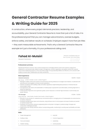 General Contractor Resume Examples & Writing Guide for 2025 | PDF