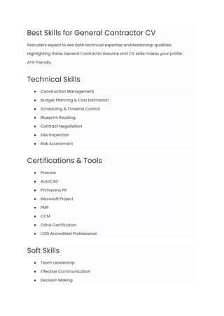 General Contractor Resume Examples & Writing Guide for 2025 | PDF