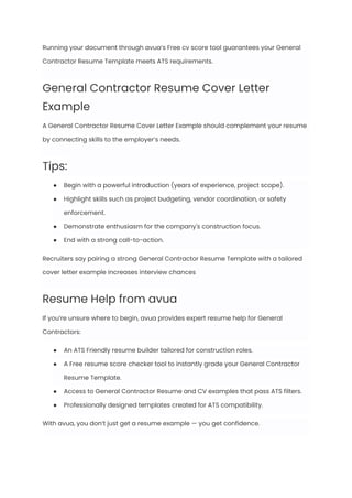 General Contractor Resume Examples & Writing Guide for 2025 | PDF