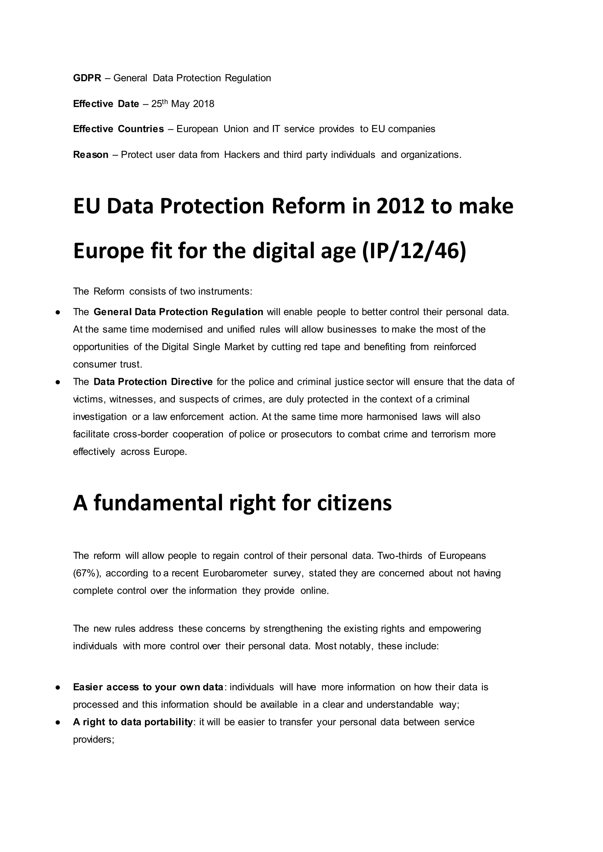 General data protection regulation - European union | DOCX