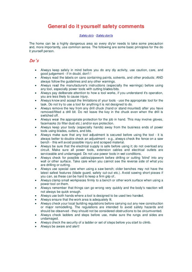 General do it yourself safety comments