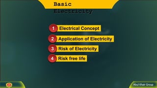 Abul Khair Group
Basic
Electricity
1 Electrical Concept
2 Application of Electricity
3 Risk of Electricity
4 Risk free life
 