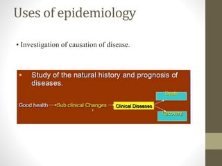 Uses of epidemiology
• Investigation of causation of disease.
 