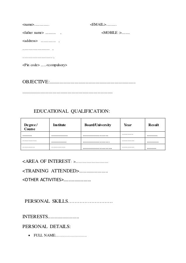 general form of resume example of resume form