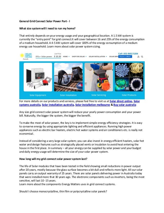 General Grid Connect Solar Power Part I