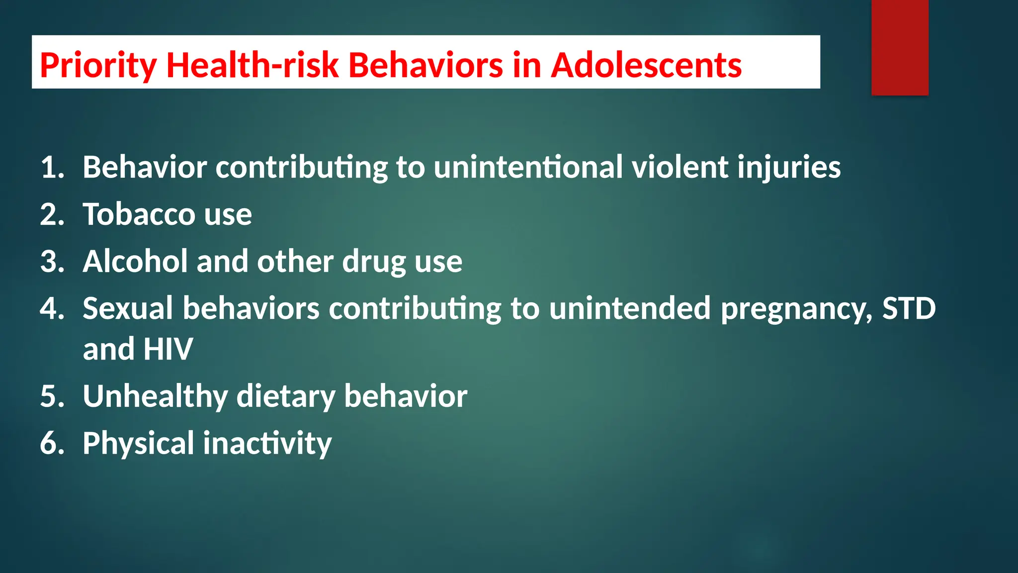 Unintentual Risk Behavior Examples General health in adolescence by 41 41.pptx