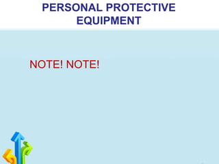 PERSONAL PROTECTIVE
EQUIPMENT
NOTE! NOTE!
 