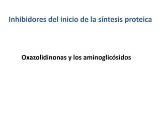 Inhibidores del inicio de la síntesis proteica
Oxazolidinonas y los aminoglicósidos
 