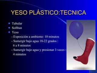 YESO PLÁSTICO:TECNICA Tubular Softban Yeso - Exposición a ambiente: 10 minutos - Sumergir bajo agua 18-22 grados : 6 a 8 minutos - Sumergir bajo agua y presionar 3 veces :  4 minutos 