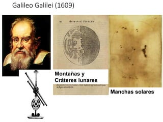 Galileo Galilei (1609)
Montañas y
Cráteres lunares
Manchas solares
 