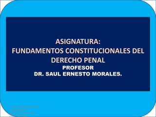 ASIGNATURA:
FUNDAMENTOS CONSTITUCIONALES DEL
DERECHO PENAL
PROFESOR
DR. SAUL ERNESTO MORALES.
Dr. SAUL ERNESTO MORALES.
FUNDAMENTOS
CONSTITUCIONALES DEL
 