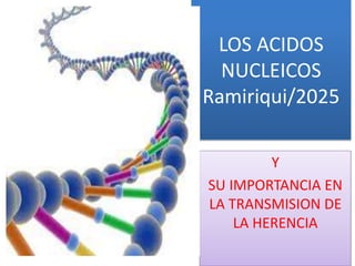 LOS ACIDOS
NUCLEICOS
Ramiriqui/2025
Y
SU IMPORTANCIA EN
LA TRANSMISION DE
LA HERENCIA
 