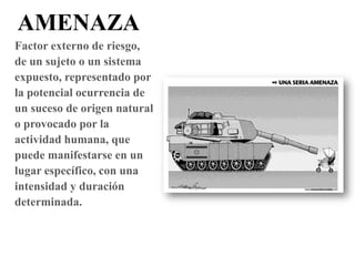 VULNERABILIDADFactor interno de riesgo, de un sujeto o un sistema expuesto a una amenaza.