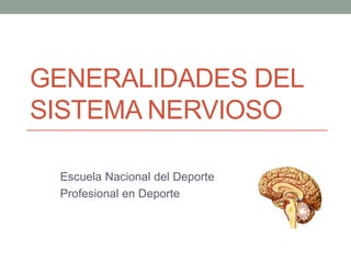 GENERALIDADES DEL
SISTEMA NERVIOSO
Escuela Nacional del Deporte
Profesional en Deporte
 