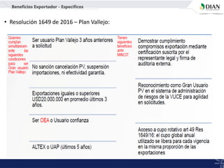 Beneficios Exportador - Específicos
• Resolución 1649 de 2016 – Plan Vallejo:
 