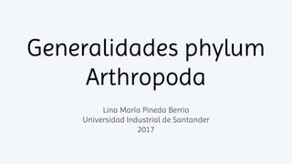 Generalidades phylum
Arthropoda
Lina María Pineda Berrio
Universidad Industrial de Santander
2017
 