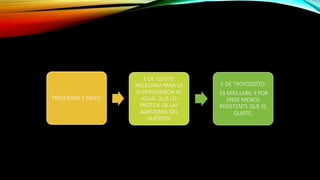 PRESENTAN 2 FASES:
1-DE QUISTE:
NECESARIA PARA LA
SUPERVIVENCIA AL
IGUAL QUE LO
PROTEJE DE LAS
AGRSIONES DEL
HUÉSPED.
2-DE TROFOZOÍTO:
ES MÁS LABIL Y POR
ENDE MENOS
RESISTENTE QUE EL
QUISTE.
 